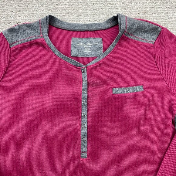 Eddie Bauer Shirt Men XXL 2XL Burgundy Gray Long Sleeve T-Shirt 1/4 Button Up - Picture 3 of 11